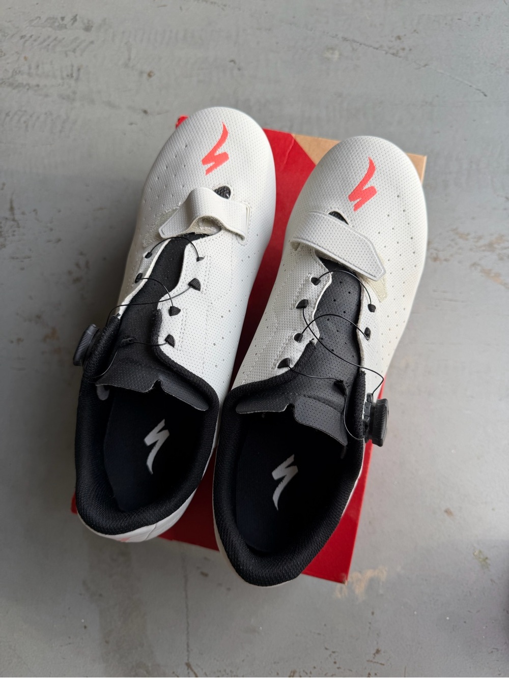 Specialized White Cycling Sneakers with Black Interior and Red Accents